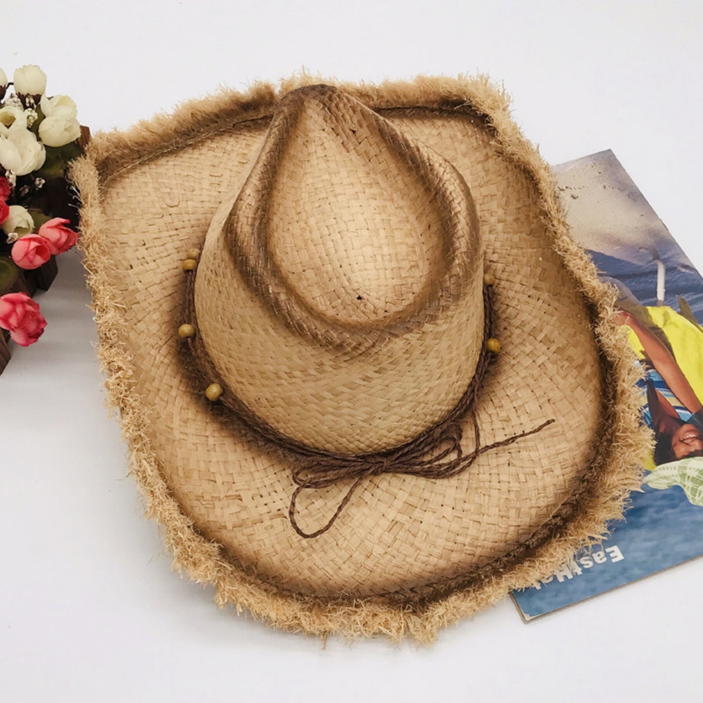 Raw Hem Wide Brim Straw Woven Hat