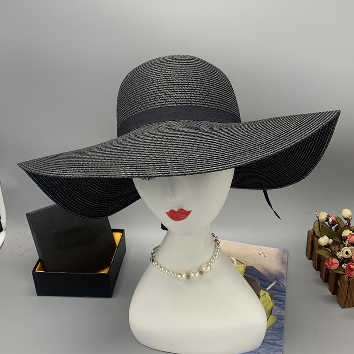 Bow Paper Braided Wide Brim Hat