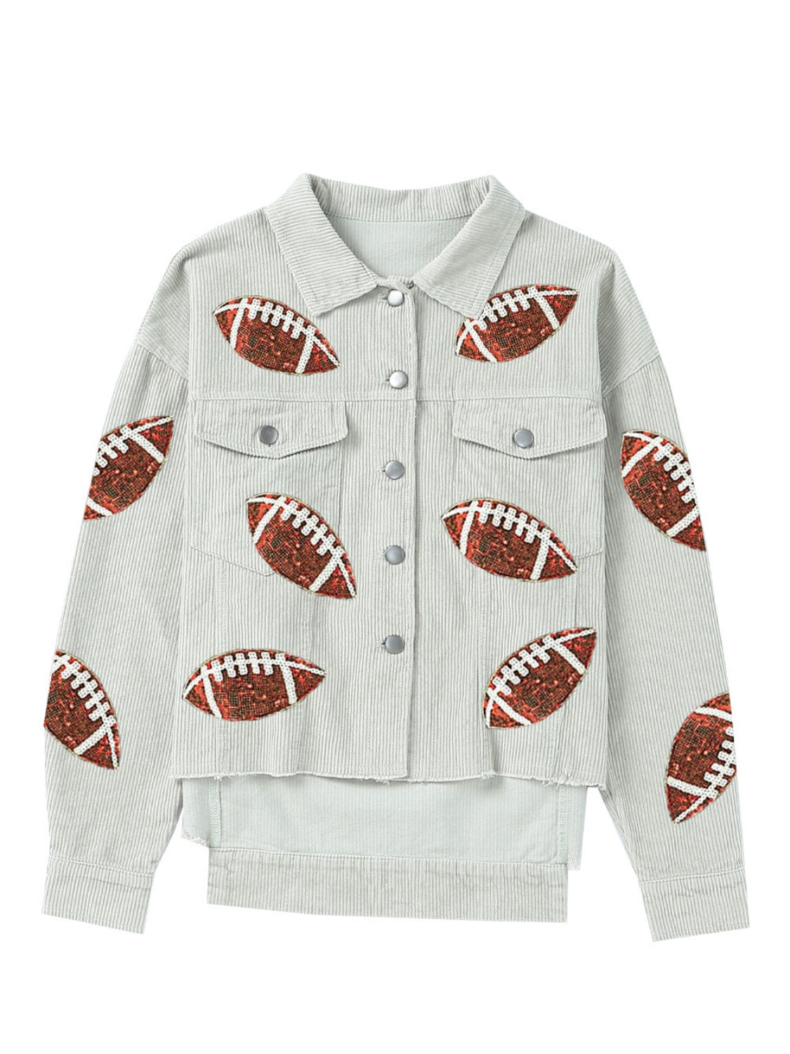 Football Sequin Button Up Dropped Shoulder Jacket