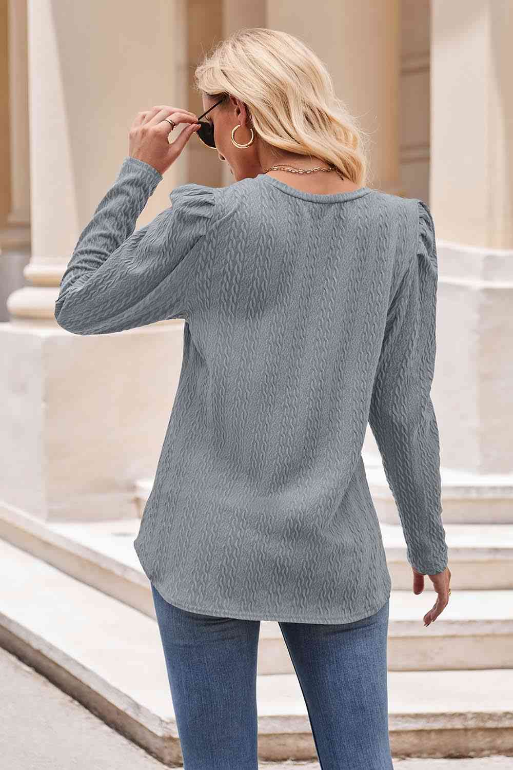 Round Neck Puff Sleeve Blouse