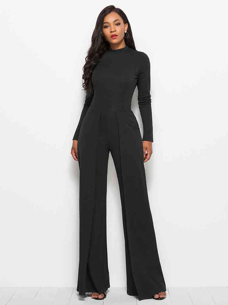 Long Sleeve Mock Neck Wide Leg Jumpsuit