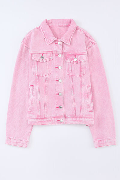 Pocketed Button Up Collared Neck Denim Jacket