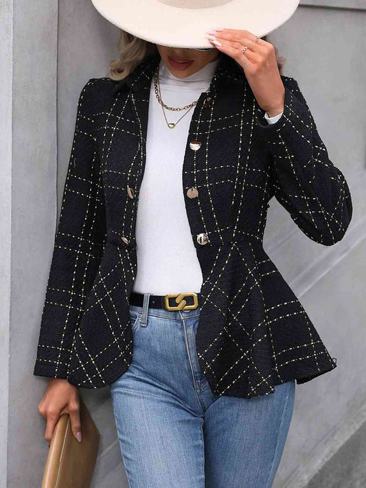 Ruffle Hem Collared Blazer