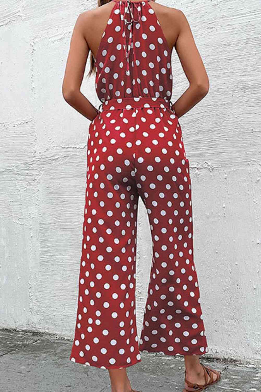 Polka Dot Grecian Wide Leg Jumpsuit