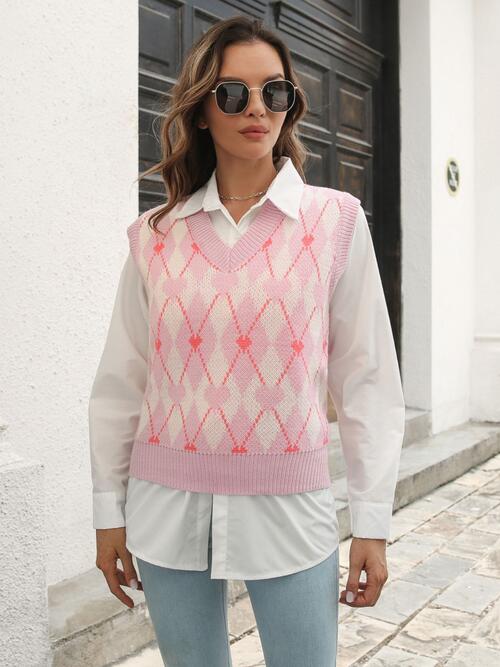 Geometric V-Neck Sweater Vest